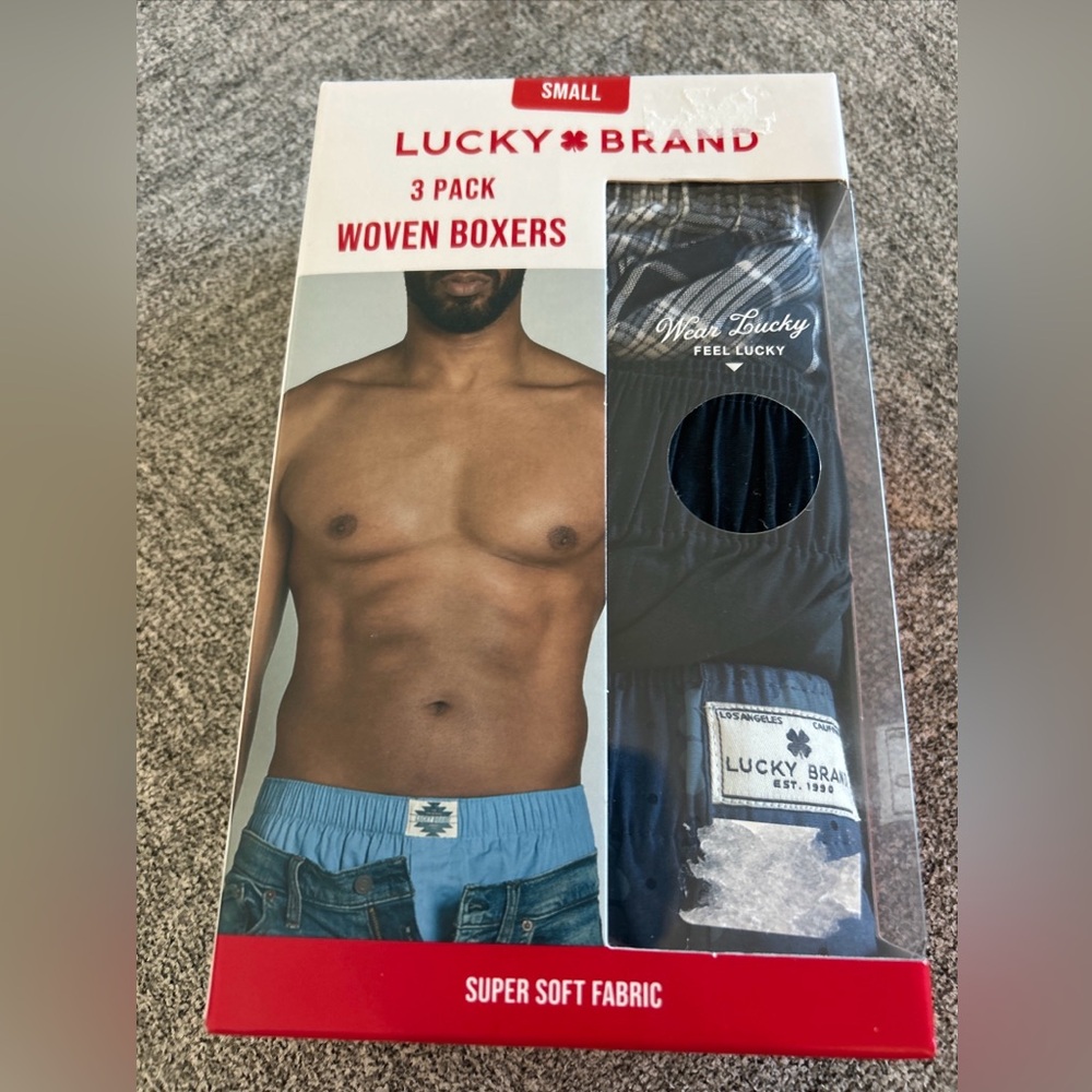 Lucky Brand 3 Pack Woven Boxers- NIB- Small- Super Soft Fabric